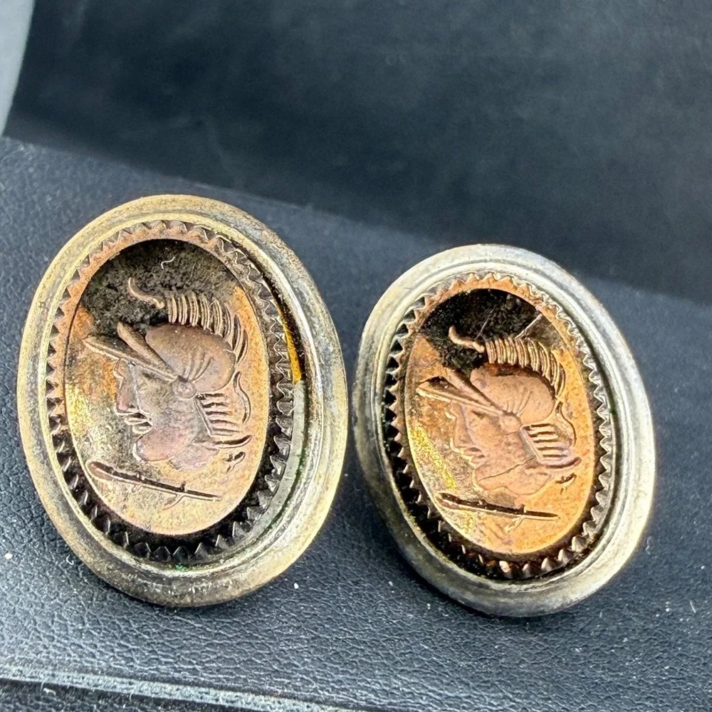 Vintage Roman Soldier Cufflinks Gold Tone Cameo